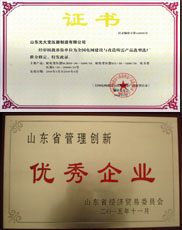 漳州变压器厂家优秀管理企业证书